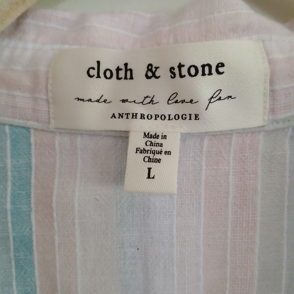 ANTHROPOLOGIE CLOTH & STONE LIYA STRIPED TIE FRONT TOP SIZE LARGE - Picture 4 of 7
